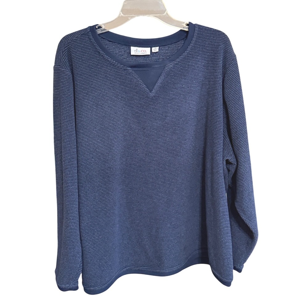 Denim & Company Sweatshirt 3X Blue Thick Waffle Knit V-Stitch Loungewear Casual